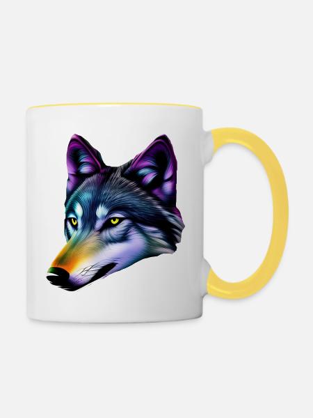 Bunter Wolf - Tasse zweifarbig - Weiß/Gelb