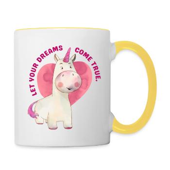 Cute unicorn "Let you dreams come true" - Contrasting Mug - white/yellow - Right
