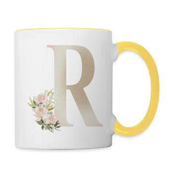 Buchstabe R mit Blumen - Tasse zweifarbig - Weiß/Gelb - Rechts