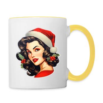 Femme au chapeau de père Noël - Mug contrasté - blanc/jaune - Droite