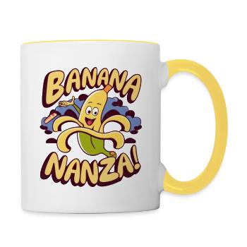 Banana Nanza T-Shirt - Fruchtige Begeisterung! - Tasse zweifarbig - Weiß/Gelb - Rechts