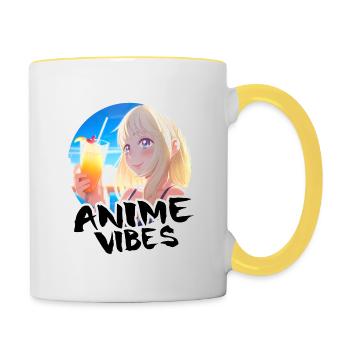 Jolie fille d’anime en vacances - Chemise d’anime - Mug contrasté - blanc/jaune - Droite