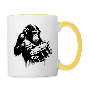 Snare Drum | Monkey Orchestra Street Art Banksy - Contrasting Mug - white/yellow - Right