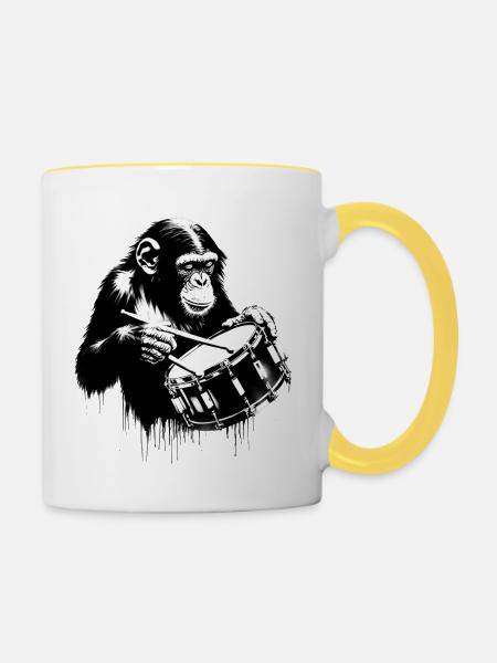 Snare Drum | Monkey Orchestra Street Art Banksy - Contrasting Mug - white/yellow