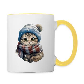 Chat en hiver - Mug contrasté - blanc/jaune - Droite