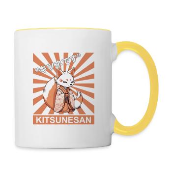 Kitsune Fox Japanese Rising Sun Japan Manga - Contrasting Mug - white/yellow - Right