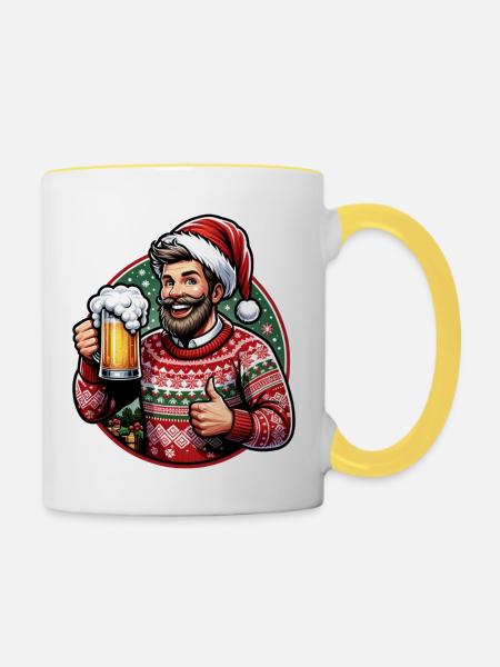Cheers Weihnachtsanstoßen - Tasse zweifarbig - Weiß/Gelb