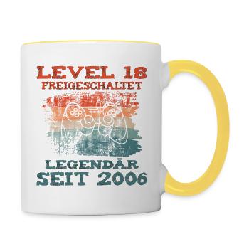 LEVEL 18 FREIGESCHALTET Legendär seit 2006 Jungs - Tasse zweifarbig - Weiß/Gelb - Rechts
