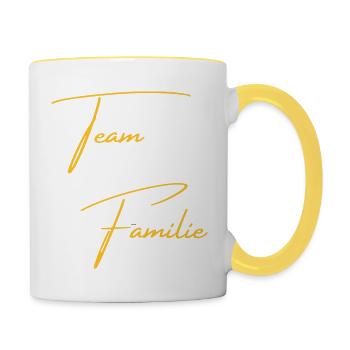 Team Familie Mutter Vater Kind Sport Verein - Tasse zweifarbig - Weiß/Gelb - Rechts