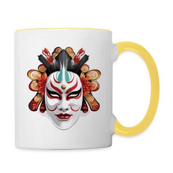 Kabuki Maske / Japanische Kunst / Theater / Antik - Tasse zweifarbig - Weiß/Gelb - Rechts
