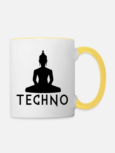 Techno-Musik - Tasse zweifarbig - Weiß/Gelb