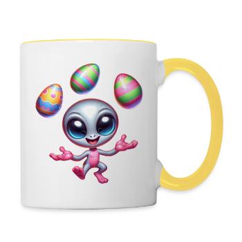 Jongleur de Pâques extraterrestre : Acrobaties d’œufs - Mug contrasté - blanc/jaune - Droite