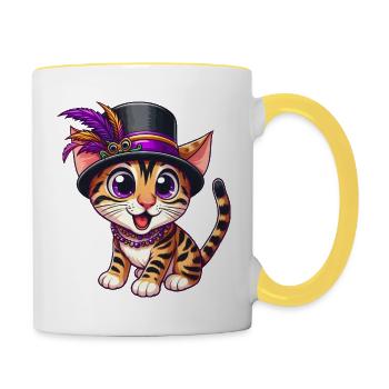 Süße Comic Bengalkatze Mardi Gras - Tasse zweifarbig - Weiß/Gelb - Rechts
