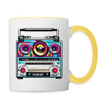 Radio / Analogique / Musique / Fréquence / Haut-parleurs - Mug contrasté - blanc/jaune - Droite