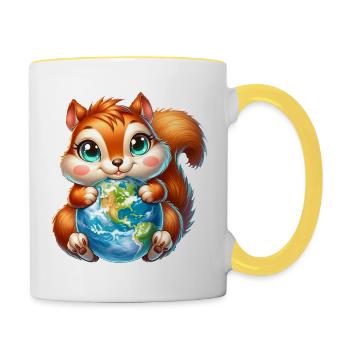 Süßes Eichhörnchen Umweltschutz Erde - Tasse zweifarbig - Weiß/Gelb - Rechts
