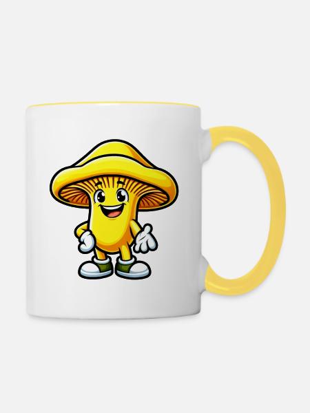 Pfifferling-Maskottchen - Tasse zweifarbig - Weiß/Gelb