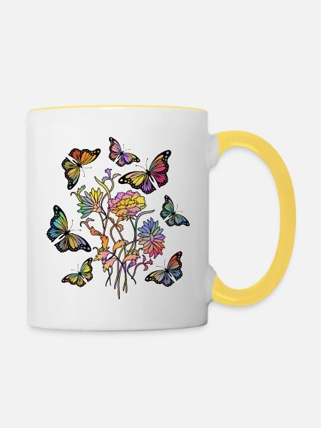 Schmetterlinge - Tasse zweifarbig - Weiß/Gelb