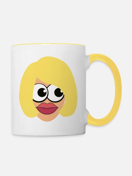 Blonde Frau mit Make-up - Tasse zweifarbig - Weiß/Gelb