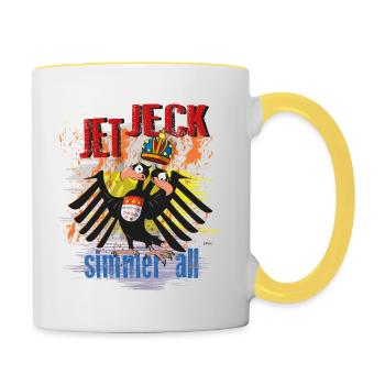 Cologne Smile: "Jeck" buntes Karneval Design Köln - Tasse zweifarbig - Weiß/Gelb - Rechts