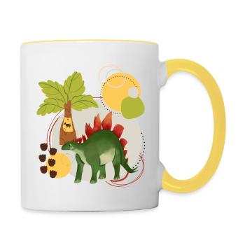 Dino 4, T-Rex, Roar, Monde sauvage, Explorateur, Dinos - Mug contrasté - blanc/jaune - Droite