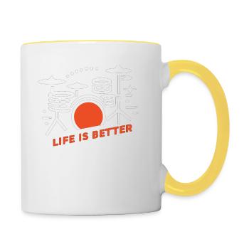 Das Leben ist besser mit Schlagzeug - Tasse zweifarbig - Weiß/Gelb - Rechts