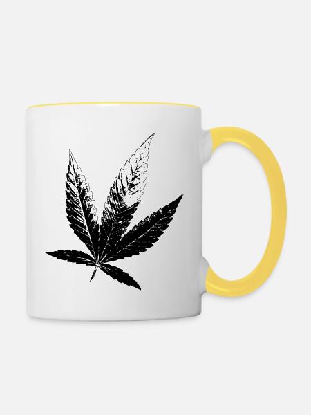 Cannabis Hanf Blatt - Tasse zweifarbig - Weiß/Gelb