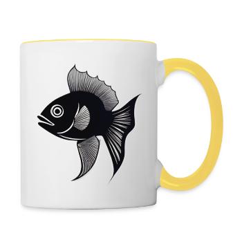 schwarz/weiße Fisch-Silhouette - Tasse zweifarbig - Weiß/Gelb - Rechts