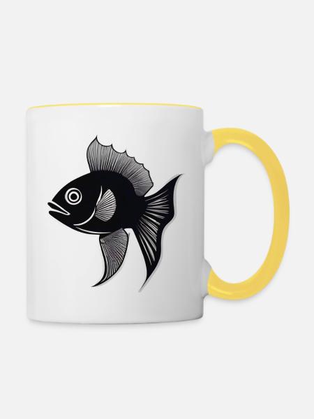 schwarz/weiße Fisch-Silhouette - Tasse zweifarbig - Weiß/Gelb