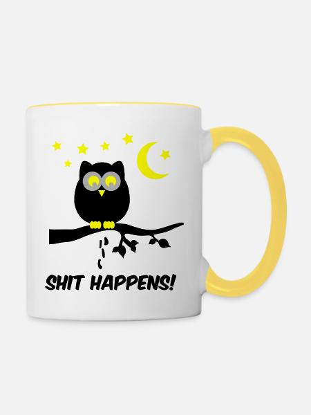 eule shit happens 02 - Tasse zweifarbig - Weiß/Gelb