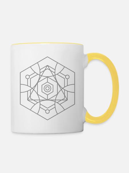 Heilige Geometrie, Mandala, Kosmisches Muster - Tasse zweifarbig - Weiß/Gelb