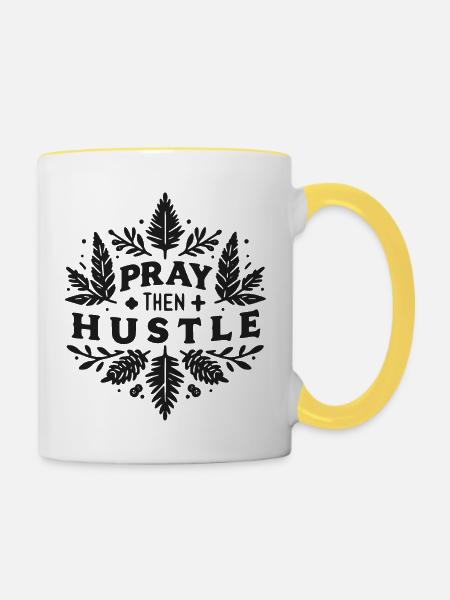 Bete dann: Hektik - Tasse zweifarbig - Weiß/Gelb