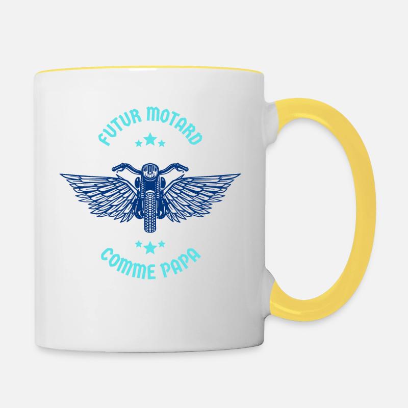 Futur Motard Comme Papa - Mug contrasté - blanc/jaune
