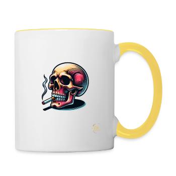 Skull Smoke Funny Totenschädel Lustig Zigarette - Tasse zweifarbig - Weiß/Gelb - Rechts