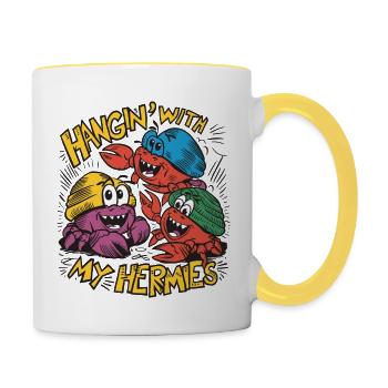 Mit meinen Krabben unterwegs - Tasse zweifarbig - Weiß/Gelb - Rechts