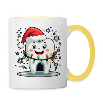 Zähne Weihnachten Zahnarzt Geschenk - Tasse zweifarbig - Weiß/Gelb - Rechts