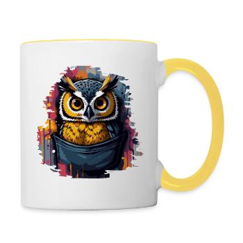 Owl grunge - Contrasting Mug - white/yellow - Right