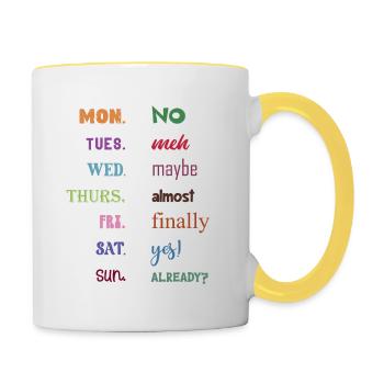 Lundi Non Mardi Meh Mercredi Peut-être - Mug contrasté - blanc/jaune - Droite