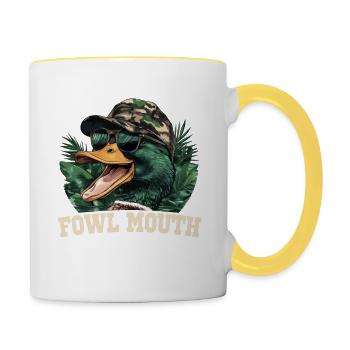 Canard à bouche de volaille fraîche au coucher du soleil avec camouflage - Mug contrasté - blanc/jaune - Droite