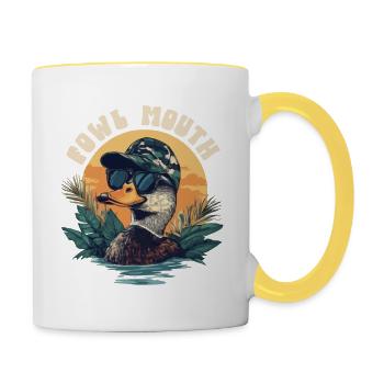 Canard à bouche de volaille fraîche au coucher du soleil avec camouflage - Mug contrasté - blanc/jaune - Droite