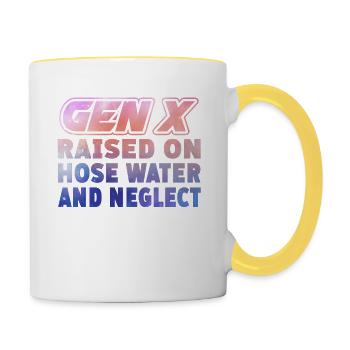 Gen X Raised On Hose Water And Neglect - Contrasting Mug - white/yellow - Right
