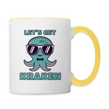Let's Get Kraken Lustiger Oktopus Mit - Tasse zweifarbig - Weiß/Gelb - Rechts