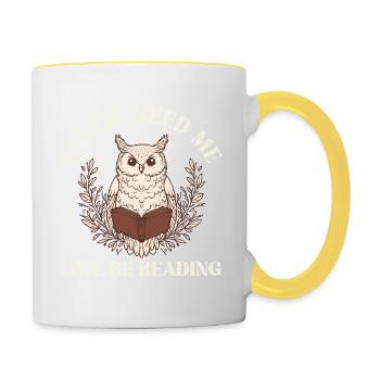 Wenn Du Mich Suchst, Eule Mit Buch - Tasse zweifarbig - Weiß/Gelb - Rechts