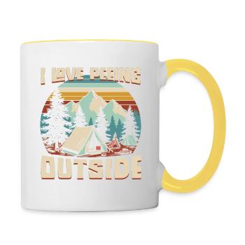 Ich Liebe Draußen Machen Camping Natur Berge - Tasse zweifarbig - Weiß/Gelb - Rechts