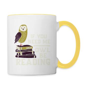 Eule Lesen Bücher Lustiger Spruch - Tasse zweifarbig - Weiß/Gelb - Rechts