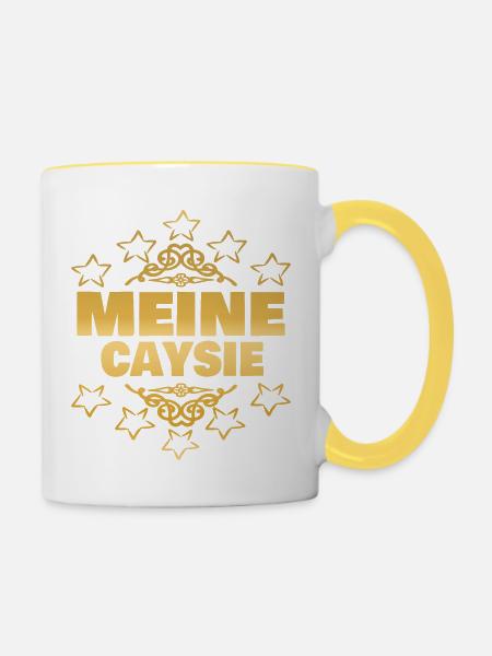 Caysie als Mädchen - Tasse zweifarbig - Weiß/Gelb
