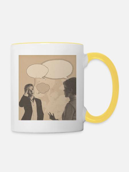 Retro-Konversation - Tasse zweifarbig - Weiß/Gelb