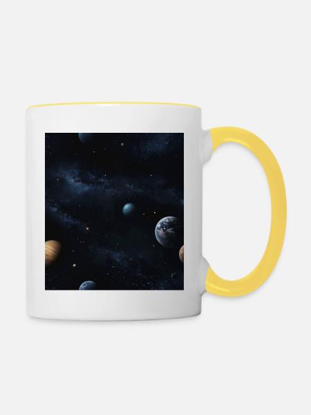 Planeten im All - Tasse zweifarbig - Weiß/Gelb