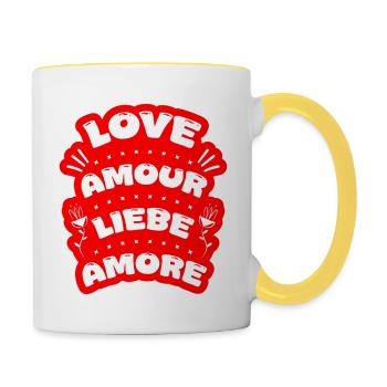 T-shirt Amour en quatre langues Bonne St Valentin - Mug contrasté - blanc/jaune - Droite