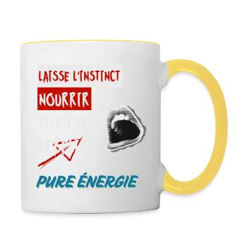 "Lass deinen Instinkt dein rebellisches Herz nähren. Rein - Tasse zweifarbig - Weiß/Gelb - Rechts