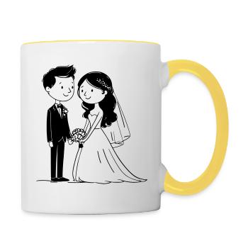 Couple de mariage - Graphique vectoriel romantique - Mug contrasté - blanc/jaune - Droite